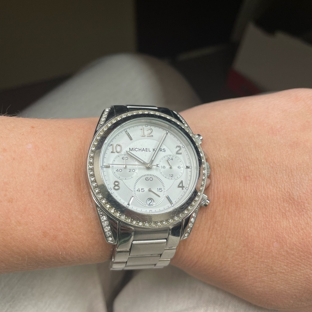 Michael Kors Silver Chronograph Watch with Crystal Details